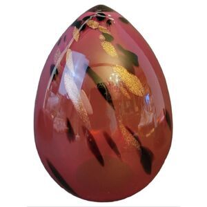 Italy Murano Style Glass Swirl Gold Black Striped Burgandy Egg Shaped Tea Light